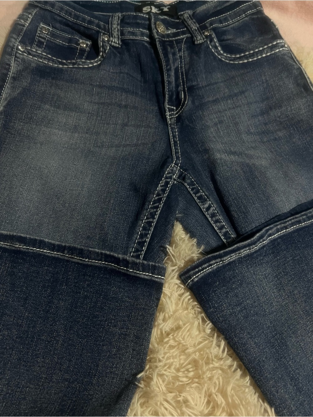 Dark Wash Denim Jeans with Contrast Stitching